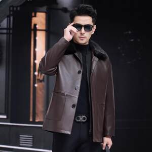 
Genuine leather jacket, sheepskin down jacket, mink lapel leather jacket, middle-aged dad's winter coat, thick coat