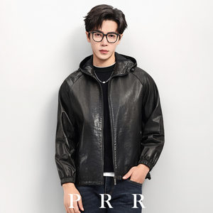 
New Autumn Genuine Leather Jacket First Layer Cowhide Short Hooded Motorcycle Suit Casual Handsome Leather Jacket