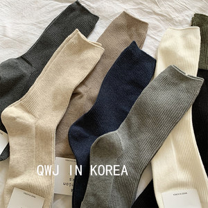 
Korean imported ins classic matching fine pit strip solid color pile socks medium tube socks cotton socks student socks women