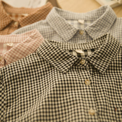 Waltz Spring Commuting Artistic Retro Plaid Double-Layer Cotton Gauze Long-Sleeved Shirt for Women Loose and Versatile Casual Shirt