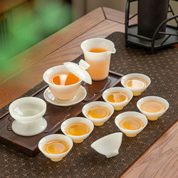 Jade Porcelain Ice-Type Kung Fu Tea Set, Tea Brewing Device, White Porcelain Ceramic Household Floating Lid Bowl, Tea Bowl, Master's Tea Cup