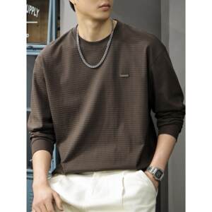 
Spring 2026 new style light luxury textured long-sleeved T-shirt for men in spring and autumn heavy layered striped round neck sweatshirt