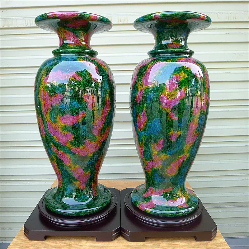 台湾七彩玉花瓶摆件花莲七彩玉石聚宝盆葫芦高端家具商务礼品装饰