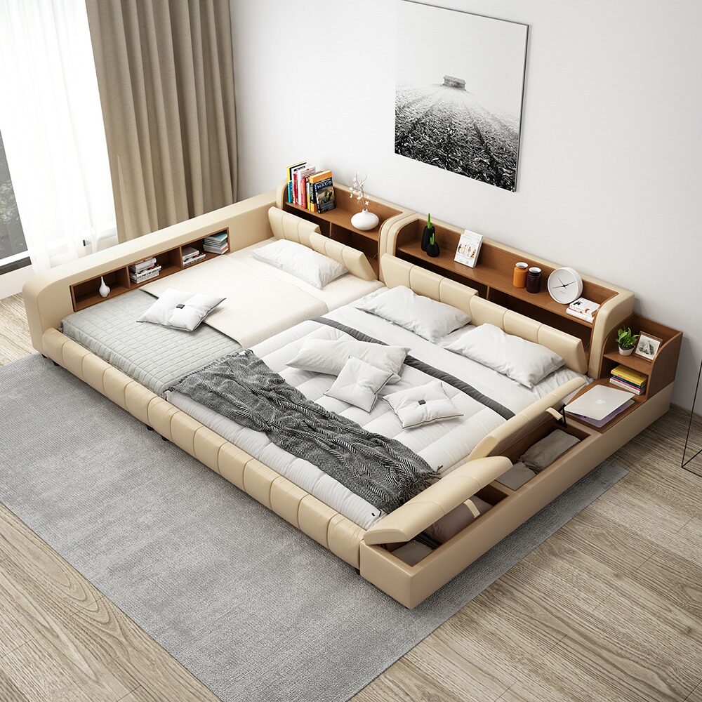 亲子多功能真皮组合床-蜜儿网