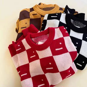 
Bedoha Autumn and Winter Women's and Men's Sweaters Plaid Sweaters Round Neck Pullovers Versatile Casual Tops and Sweaters