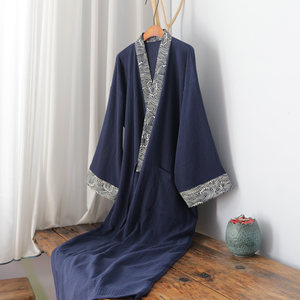 Summer men's thin Hanfu robe Zen clothing pajamas home clothing robe bathrobe Chinese style cotton retro long long