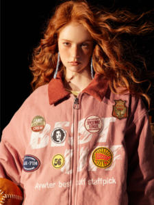 BSON Bousen American retro couple oversize red denim cotton jacket for men and women new thickened jacket for winter