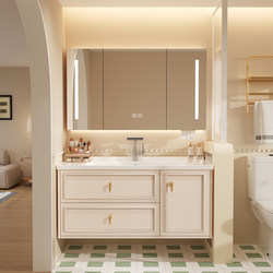 French-Style Cream-Colored Bathroom Cabinet with Integrated Ceramic Basin, Bathroom Vanity Cabinet, Washbasin Cabinet Combination, Washstand