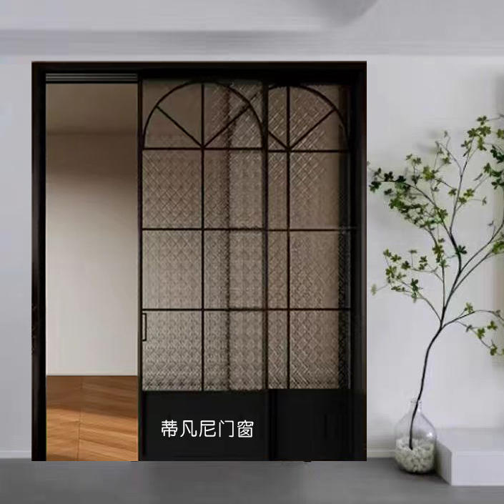 法式拱形复古门书房推拉门极窄客厅阳台欧式三联动吊轨玻璃移门-淘宝网