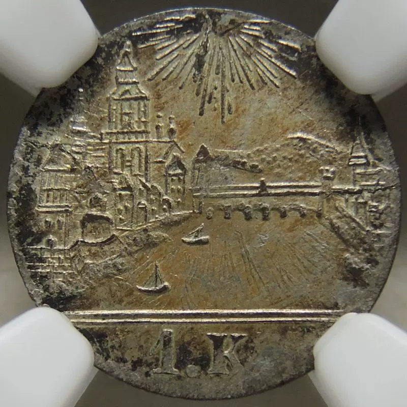 评级币【NGC MS62】德国法兰克福1839年城市景观1克鲁泽银币-Taobao