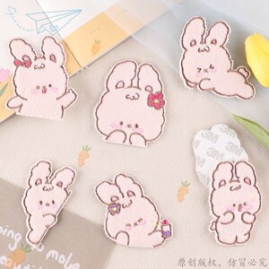 
Rabbit self-adhesive embroidery patches for down jackets without sewing holes and patches for children's cartoon clothes and pants decorative appliques