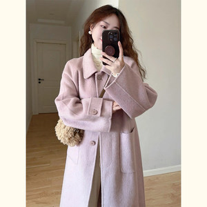 Korean Hepburn Wind Purple Worseper Women's Autumn and Winter New Models Bring a small long hair coat thickened
