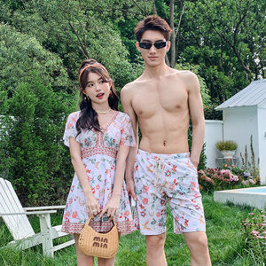 
2026 New Couple Large Size Suit Split Skirt Two-piece Flat Angle Steel Holder Gathered Men's Beach Pants Resort Style