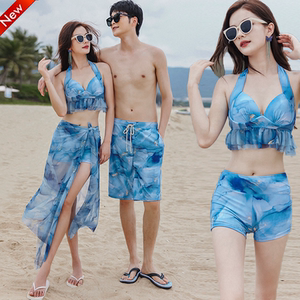 Couple set Swimming female summer split bikini three -piece sexy steel gathered beach pants men's vacation style
