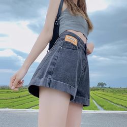 Loose and Slimming Denim Shorts for Women, Popular 2025 New High-Waisted A-Line Hot Pants for Pear-Shaped Body, Summer Style