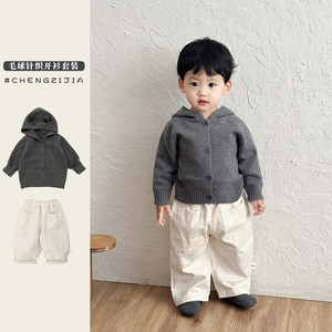 
Boys spring and autumn knitted cardigan suit boy Korean style sweater jacket baby casual straight trousers
