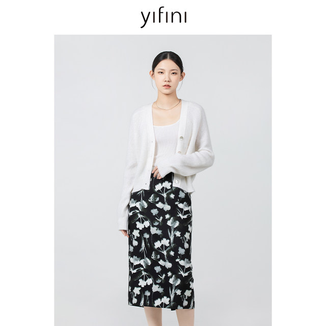Yifini/Yifei simple commuting print mid-length pencil skirt for women's spring and autumn new versatile skirt