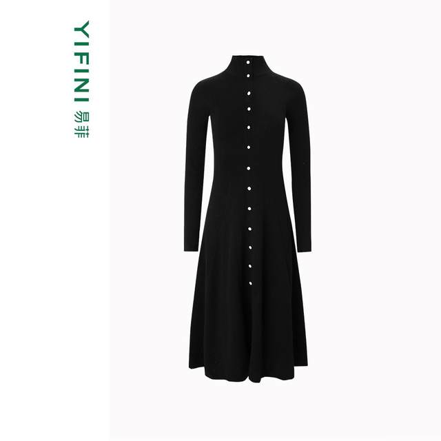 [Same style in the counter] Yifini/Yifei round neck long sleeve knitted dress for women's fashionable and versatile wool skirt winter new
