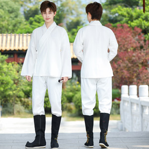 Hanfu men's undershirt with cross collar and inner lining as a base, white undershirt, full set of summer thickened Chinese style pants set