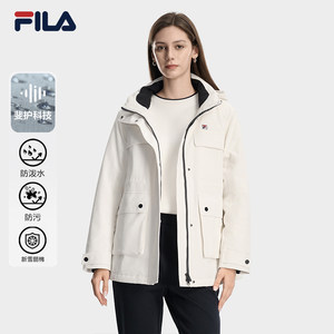 
FILA Official Women's Cotton Clothes 2026 Spring New Fashion Casual Hooded Parka Warm Jacket