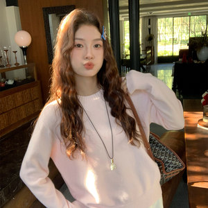 
Long Meijia pink thickened cashmere sweater women's inner layering shirt 2026 winter new warm round neck knitted top