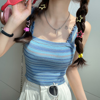 Colorful striped wide shoulder straps short vest
