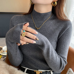 
Black and gray half turtleneck wool bottoming shirt for women with high-end 2026 new popular spring and autumn knitted sweater tops