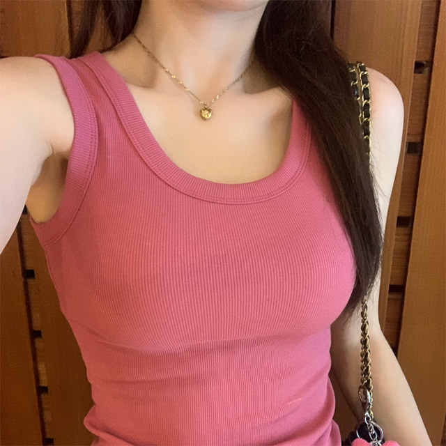 Round neck wide shoulder strap suspender vest for women in summer wear 2025 new inner wear slim fitted bottom sleeveless top