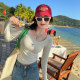 Gray U-neck embroidered long-sleeved T-shirt for women 2025 summer new design thin half-sleeved slim short top