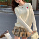 Round neck embroidered twist bottoming shirt for women wearing 2025 spring new sweater underwear slim fit knitted top