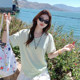 Longmei’s green V-neck ice silk cotton linen short-sleeved T-shirt women’s 2025 summer thin loose slim half-sleeved top
