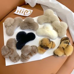 Real Rex Rabbit Fur Large Hair Clip for the Back of the Head, Stylish Clip, New Trendy Cute Plush Hair Accessory, Hair Clip