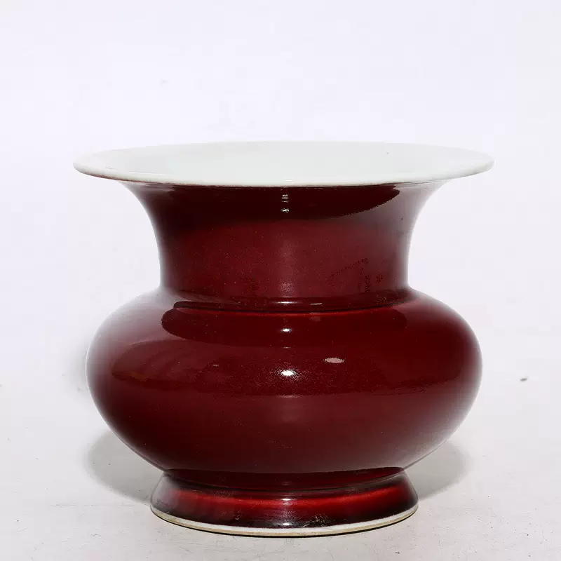 ◇旧蔵◇ 古美術 中国古玩 清代康熙年製 祭紅釉渣斗鉢―對 時代物A04