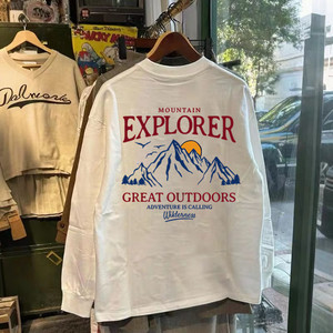 
300 grams of heavyweight cotton! Spring, autumn and winter trendy brand long-sleeved T-shirt for men, American casual exploration climbing bottoming shirt top