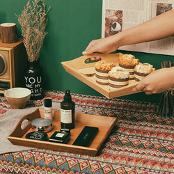 Zakka Retro Wooden Rectangular Tray Dried Fruit Tray Organizer Box Creative Home Desktop Cosmetics Storage Box