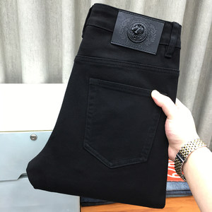 
Black jeans men's autumn and winter nine-point pants casual straight loose elastic slim feet pure black trousers winter