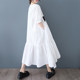 Mid-length skirt summer new loose large size printed spliced ​​casual simple sweet short-sleeved dress fish tail
