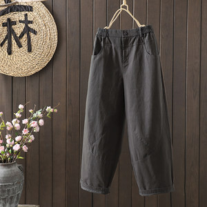 
Spring new cotton and linen women's tone loose slim casual pants balloon pants harem pants women's elastic waist solid color pants