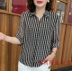 Mom's suit Polo collar striped chiffon centre-sleeved shirt fashionable women's summer short-sleeved T-shirt versatile women's top