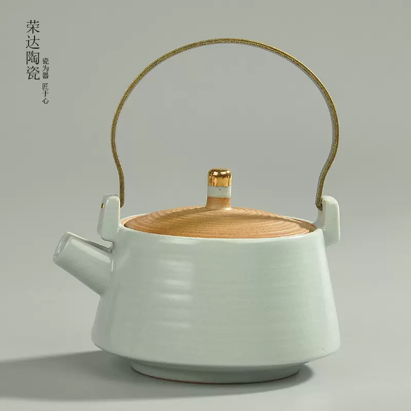 汝窯瓜稜紋提梁壺 茶壺 景徳鎮 茶道工芸品 美術品
