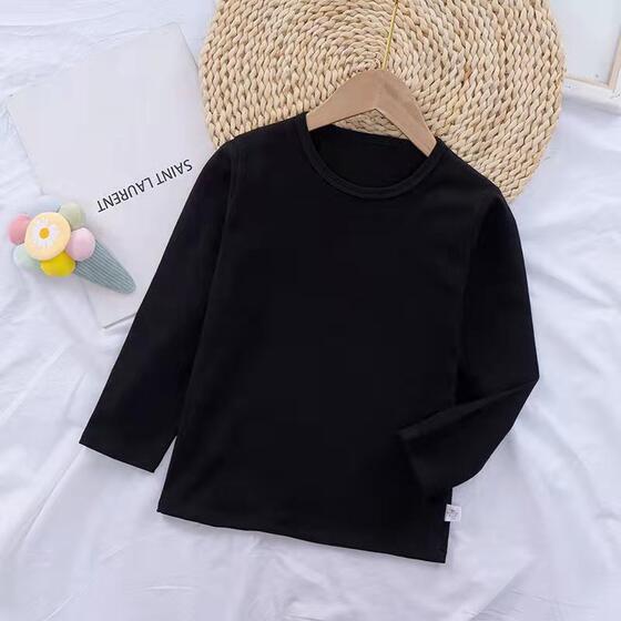 
Spring and Autumn Round Neck Girls Solid Color Long Sleeve T-Shirts Bottoming Shirts Children's Baby Boys White Tops Children's Clothes Fashionable Korean Style