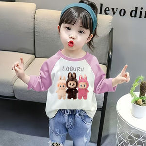 
100% pure cotton children's spring and autumn new style baby long-sleeved girls contrasting color T-shirt for children and boys bottoming shirt autumn clothes