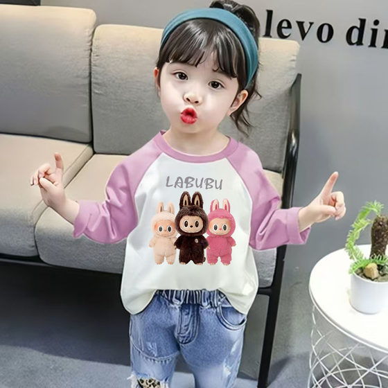 
100% pure cotton children's spring and autumn new style baby long-sleeved girls contrasting color T-shirt for children and boys bottoming shirt autumn clothes