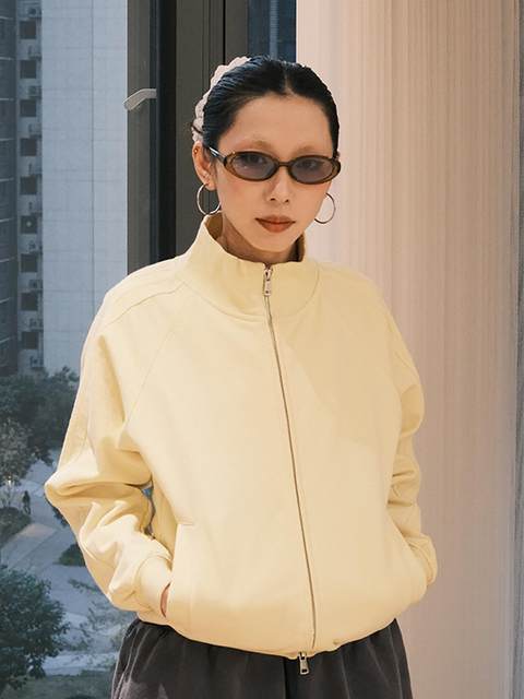 MMBBT solid color stand collar zipper cardigan sweater spring outfit women's new 2025 loose short jacket