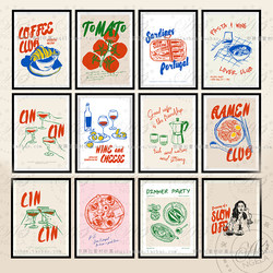 48 American retro line drawing hand-painted food posters breakfast cocktail coffee restaurant decoration painting vector material