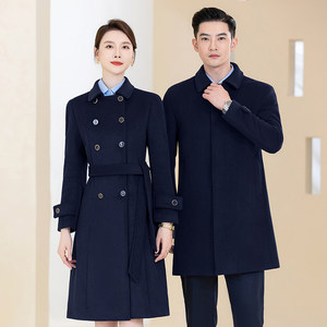Medium-length woolen jacket for men and women, high-end wool coat for professional workwear hotel bank business work clothes