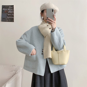 
Chuwujia 25 new winter new scarf, double-sided wool short coat, loose slimming hand-sewn coat for women
