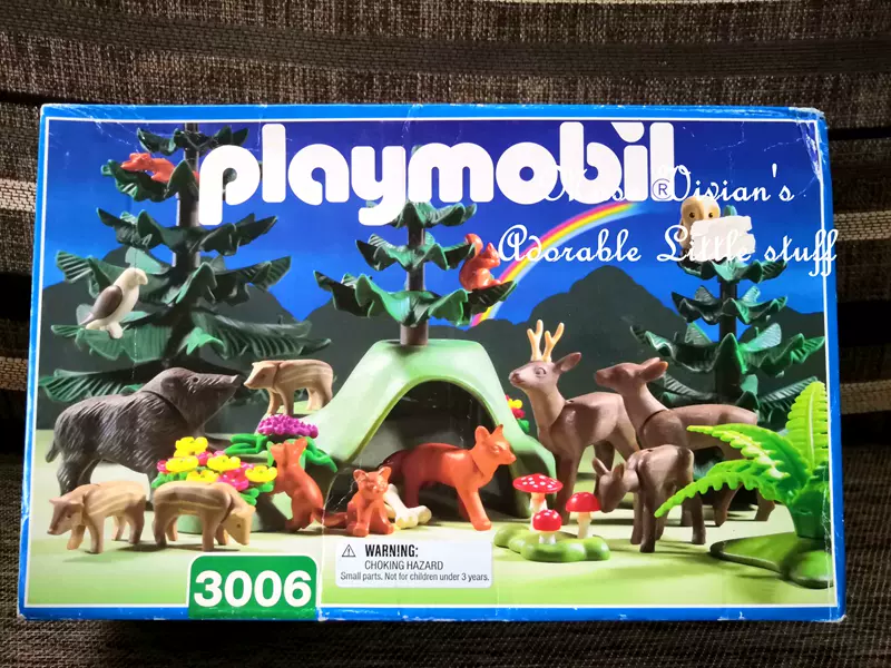 98年德國Playmobil摩比林地森林動物鬆樹蘑菇野豬鹿3006