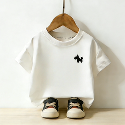 Children's Clothing for Boys and Girls, Pure Cotton Short-Sleeved T-Shirt with Cartoon Puppy Design, Skin-Friendly and Breathable, Round Neck Kidsren's Top, Cartoon Casual T-Shirt