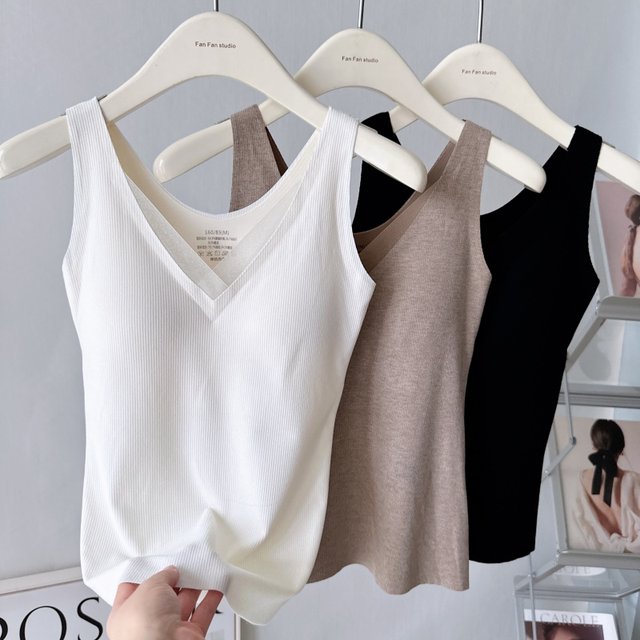 Women Winter Pure Color V Neck Warm With Bra Pad Base